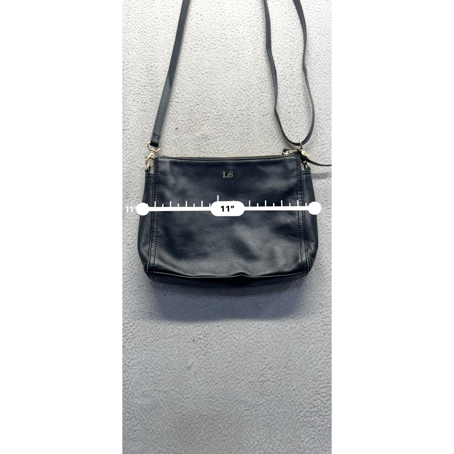 L&S Black Leather Crossbody Bag With Adjustable Strap & Gold-Tone Hardware 386B