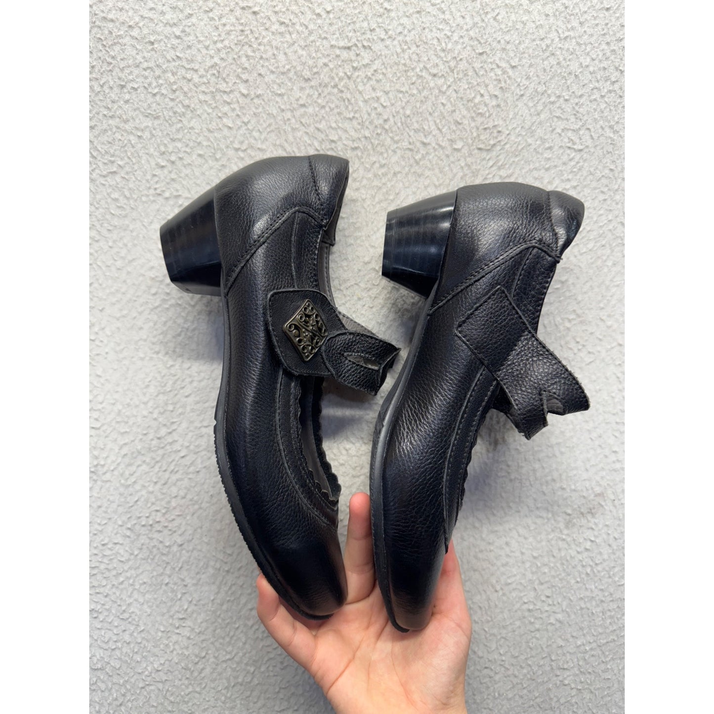 Didi Casas Black Leather Mary Jane Shoes With Low Heel Size 245 #9447