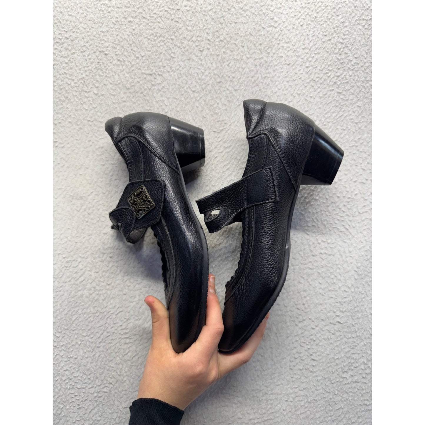 Didi Casas Black Leather Mary Jane Shoes With Low Heel Size 245 #9447