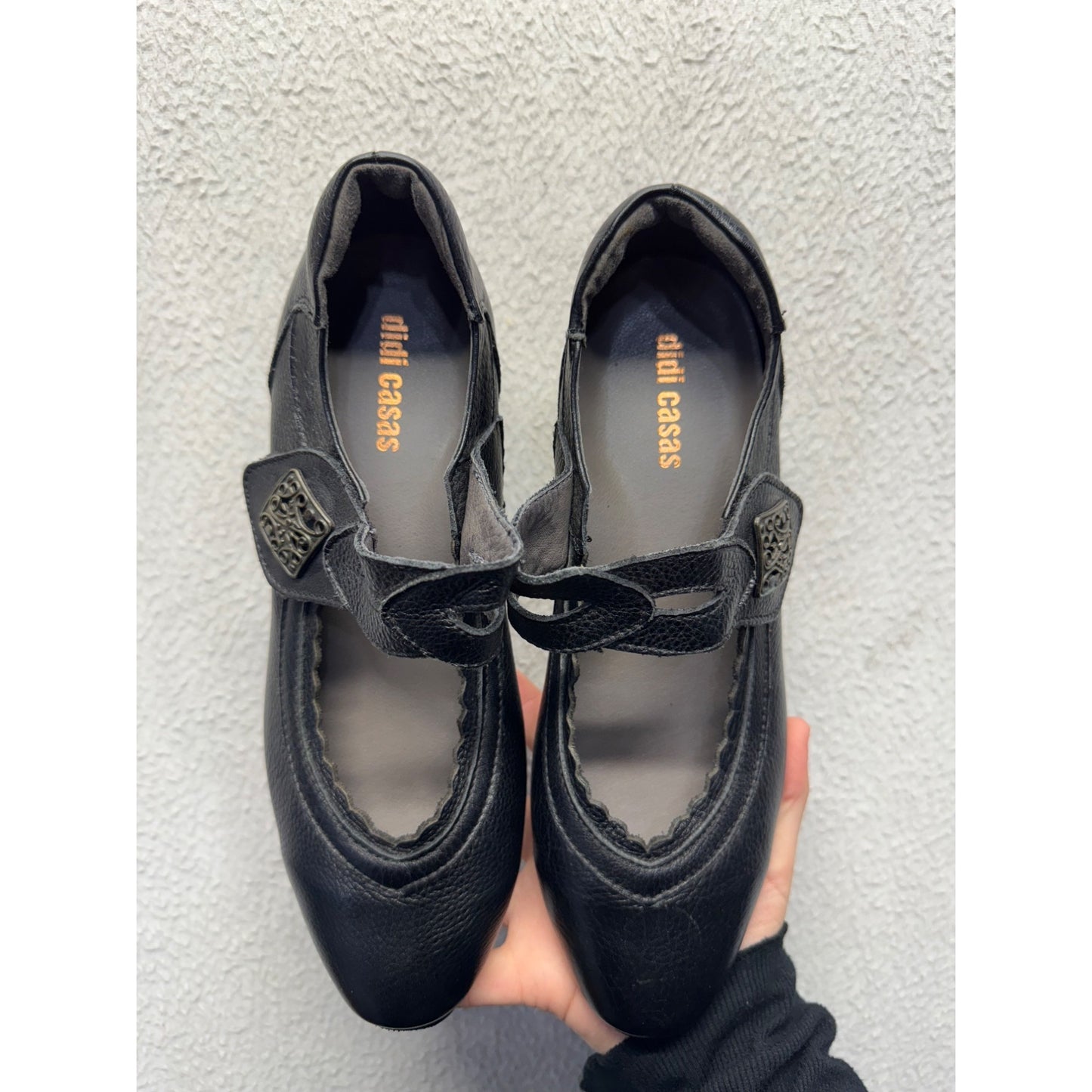 Didi Casas Black Leather Mary Jane Shoes With Low Heel Size 245 #9447