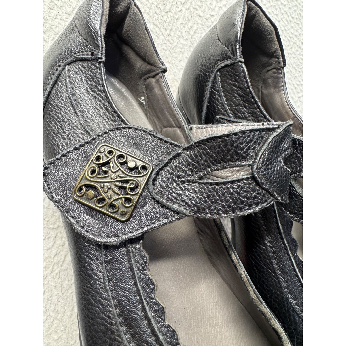Didi Casas Black Leather Mary Jane Shoes With Low Heel Size 245 #9447