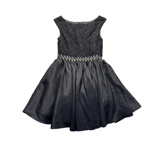 Black Lace Cocktail Dress W/ Jeweled Waist Accent By Lexie #9572