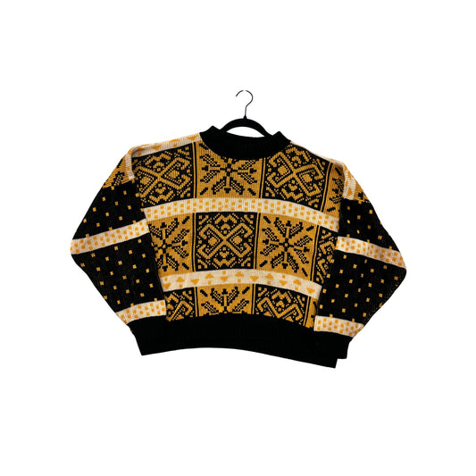 Vintage Domani Mens Yellow & Black Geometric Knit Sweater Medium/Large #8991