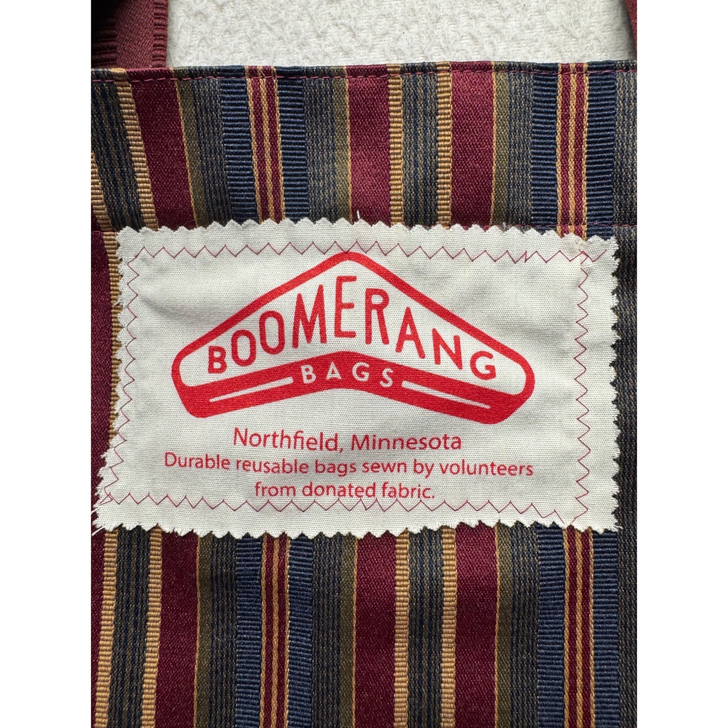Boomerang Bags Striped Reusable Tote Handmade Minnesota Volunteer Craft #59B