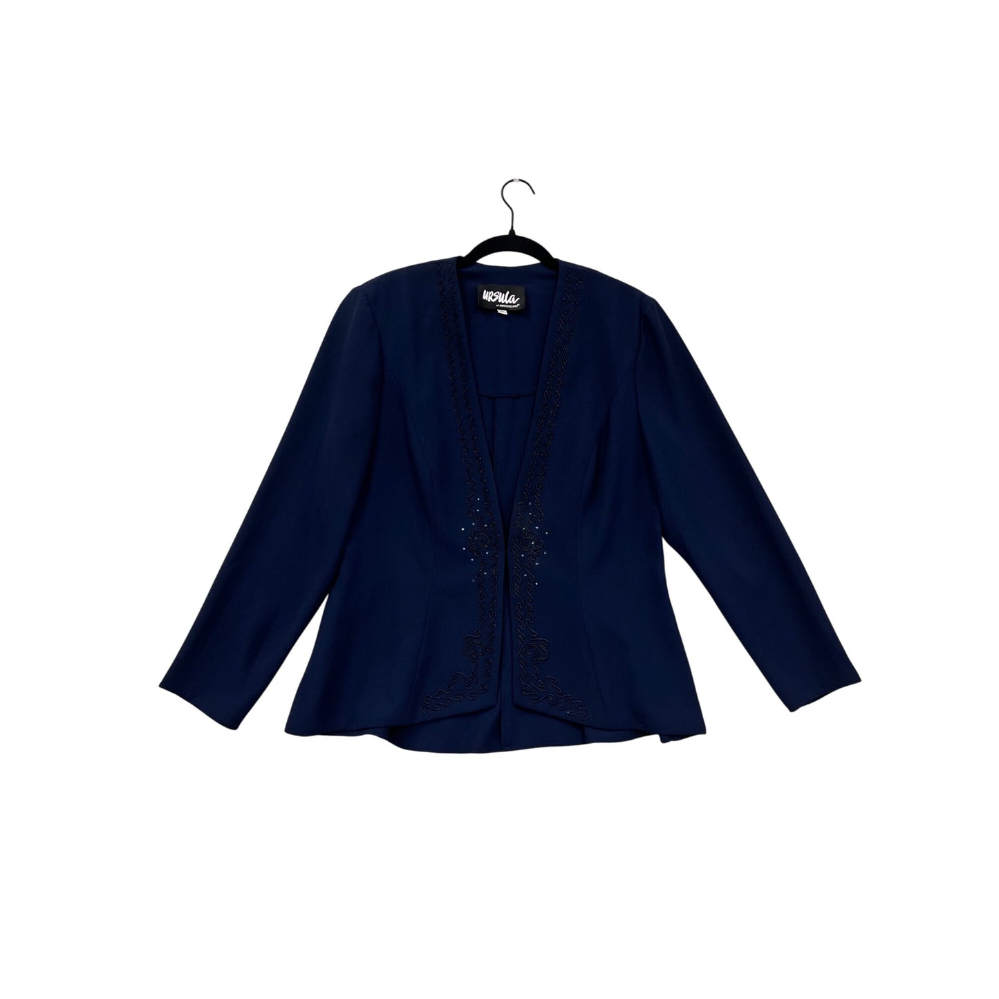 Ursula Of Switzerland Navy Embellished Open Front Blazer Jacket Size 14 #8643