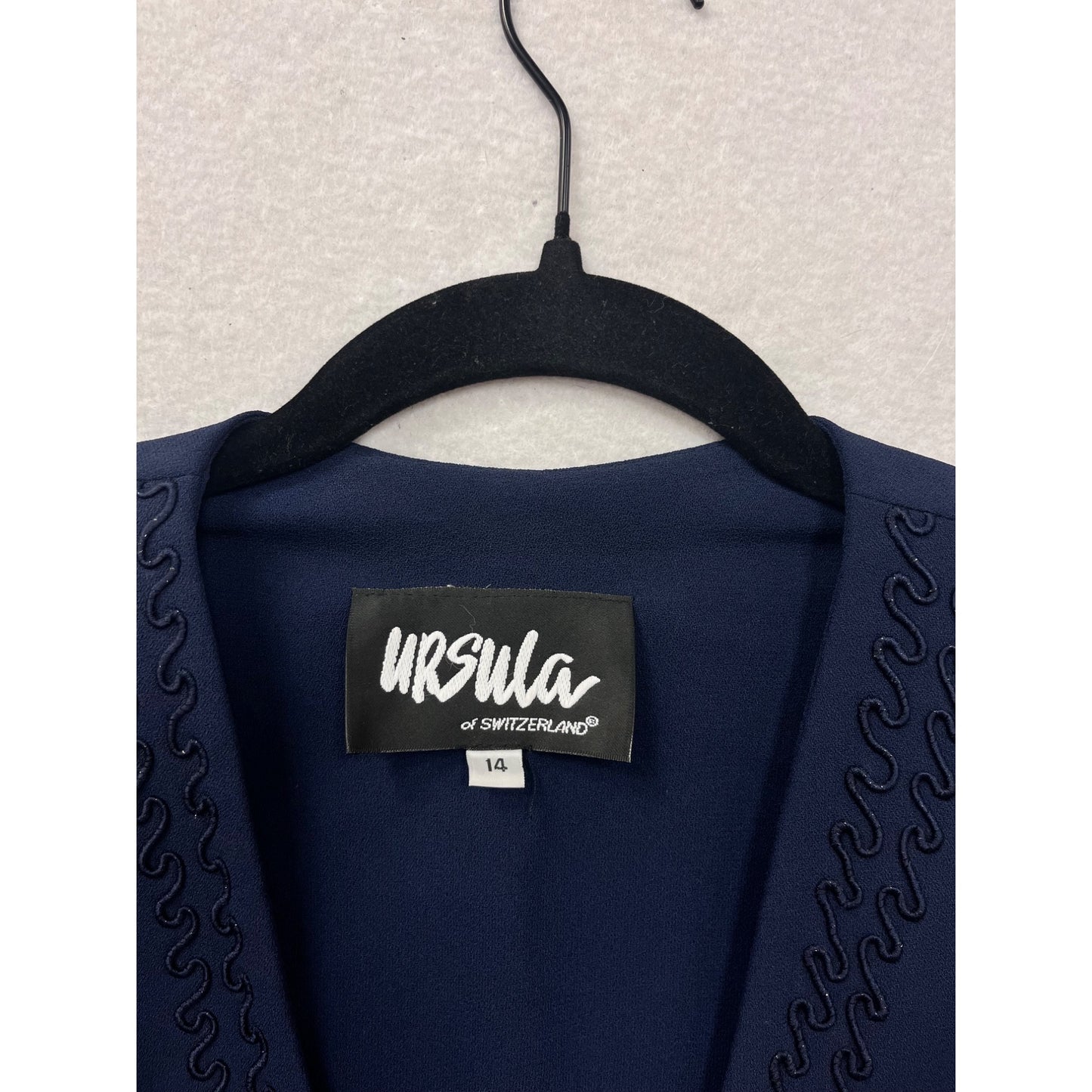 Ursula Of Switzerland Navy Embellished Open Front Blazer Jacket Size 14 #8643