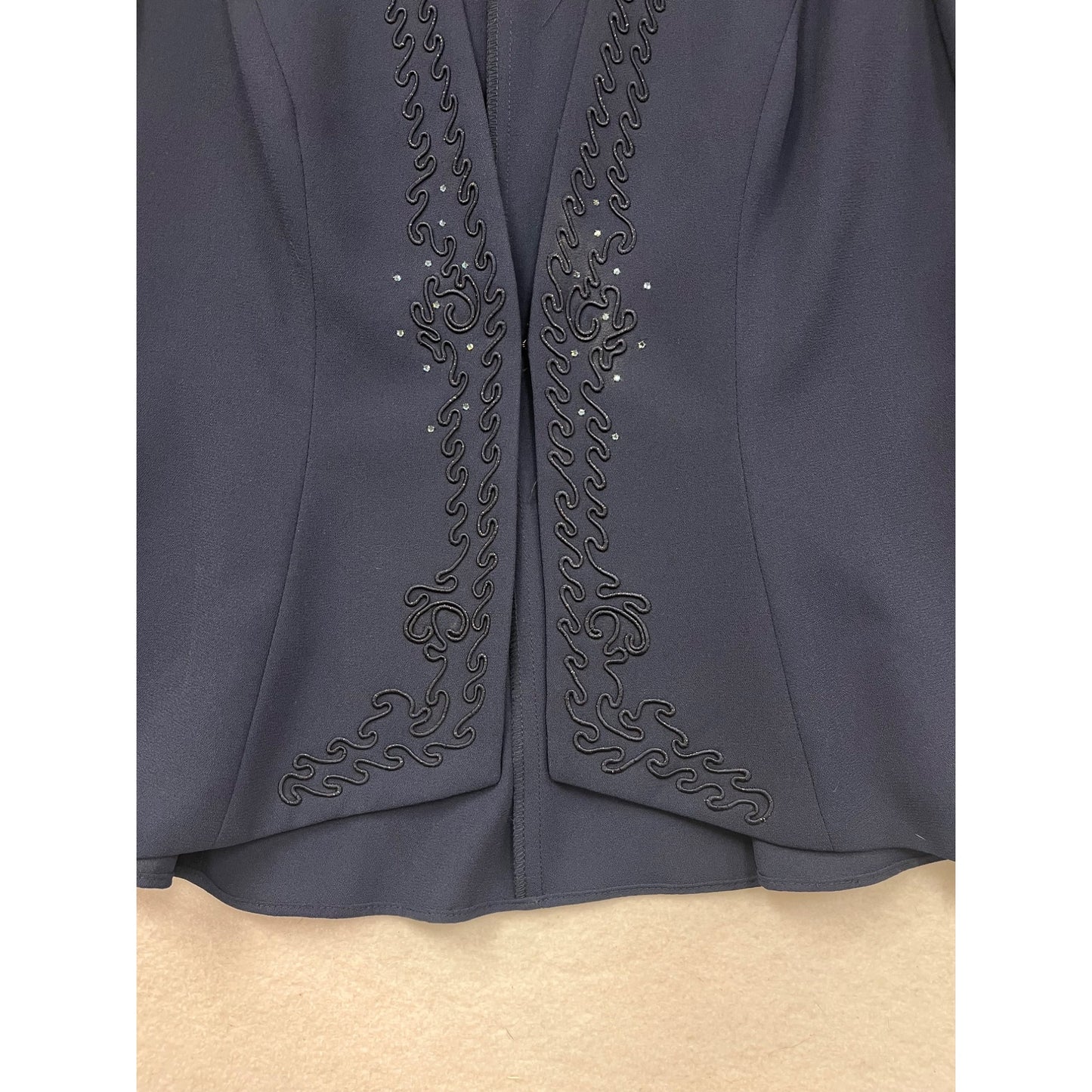 Ursula Of Switzerland Navy Embellished Open Front Blazer Jacket Size 14 #8643