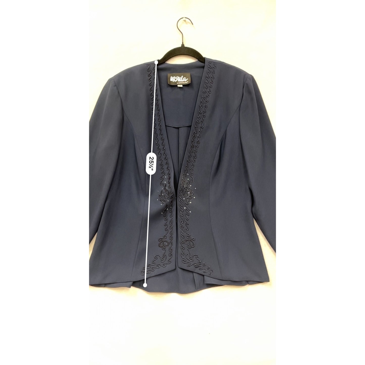 Ursula Of Switzerland Navy Embellished Open Front Blazer Jacket Size 14 #8643