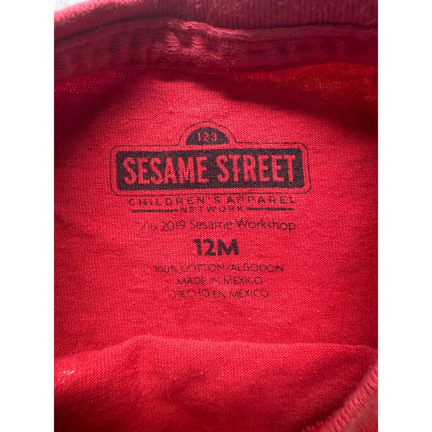 Sesame Street Red Short Sleeve Toddler T-Shirt 12M 100% Cotton #7918