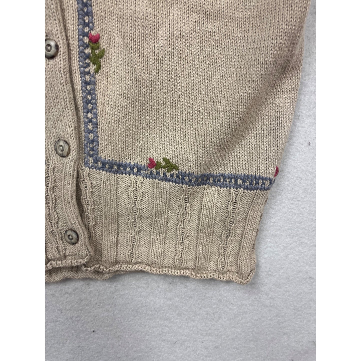 Woolrich Beige Sleeveless Knit Cardigan Vest With Floral Embroidery XL #973A
