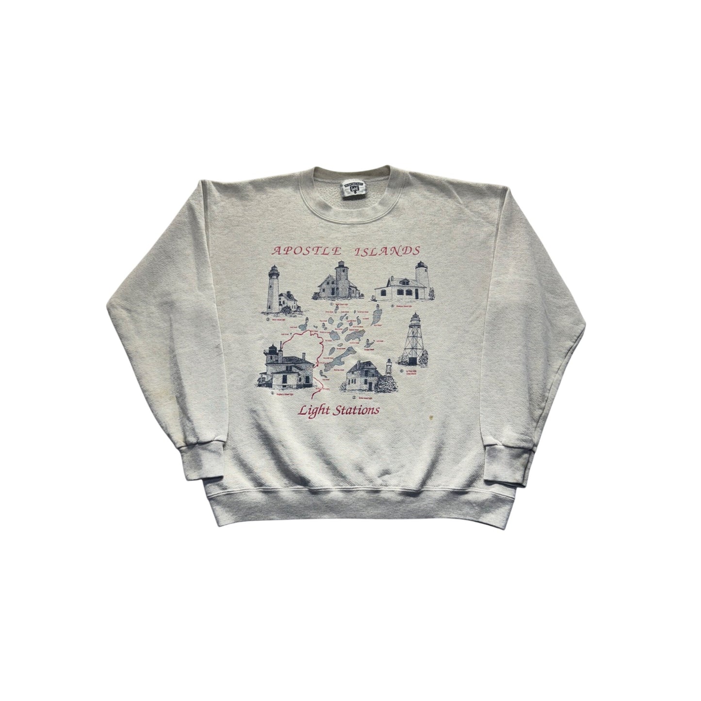 Vintage Lee Heavyweight Apostle Islands Light Stations Sweatshirt M Gray #9538