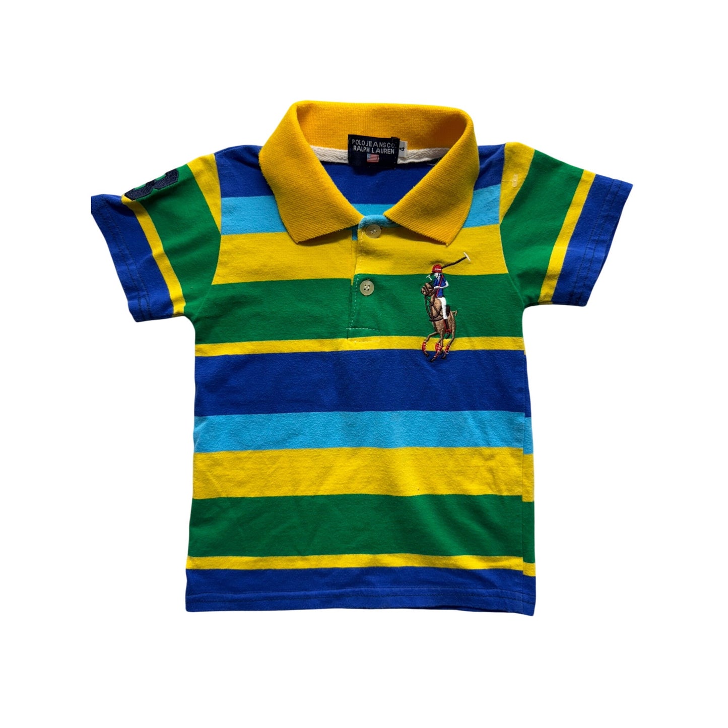 Ralph Lauren Polo Jeans Co Striped Kids Polo Shirt Yellow Green Blue #9780