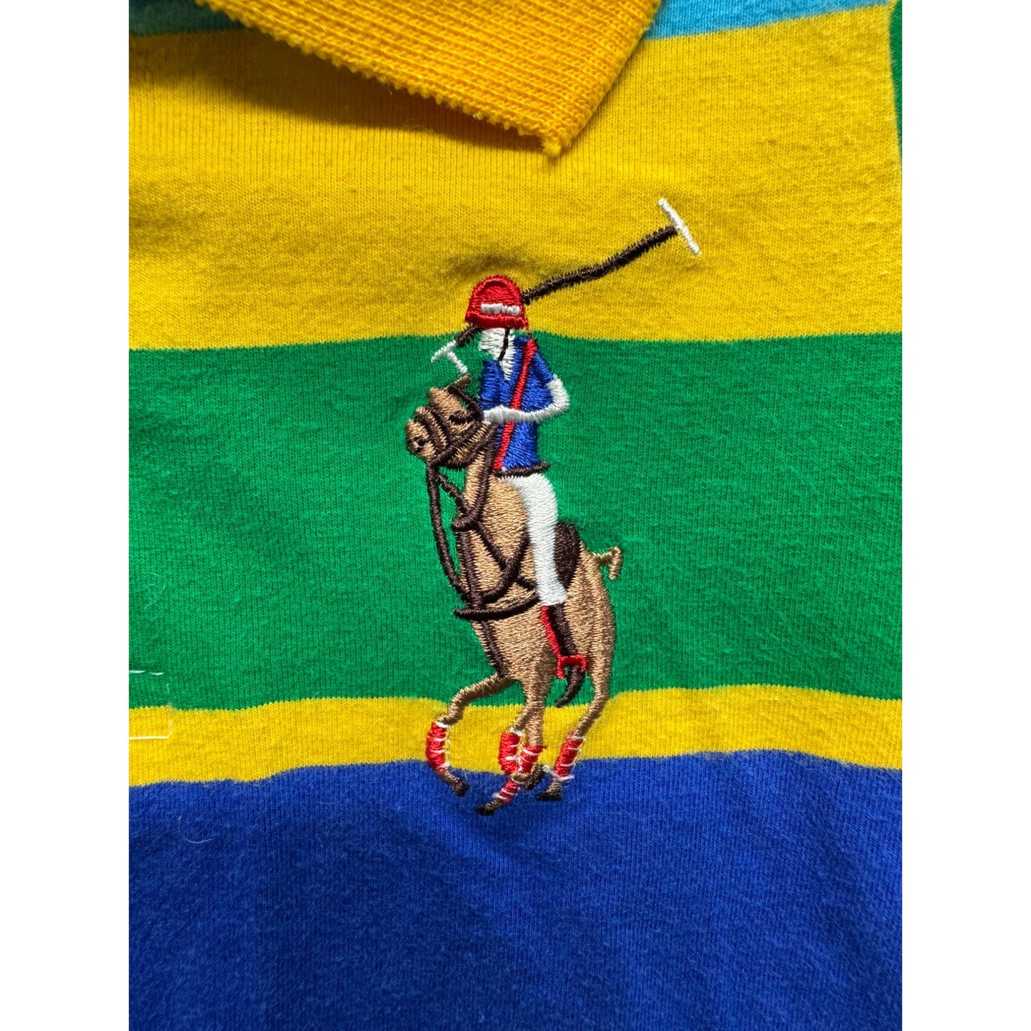 Ralph Lauren Polo Jeans Co Striped Kids Polo Shirt Yellow Green Blue #9780