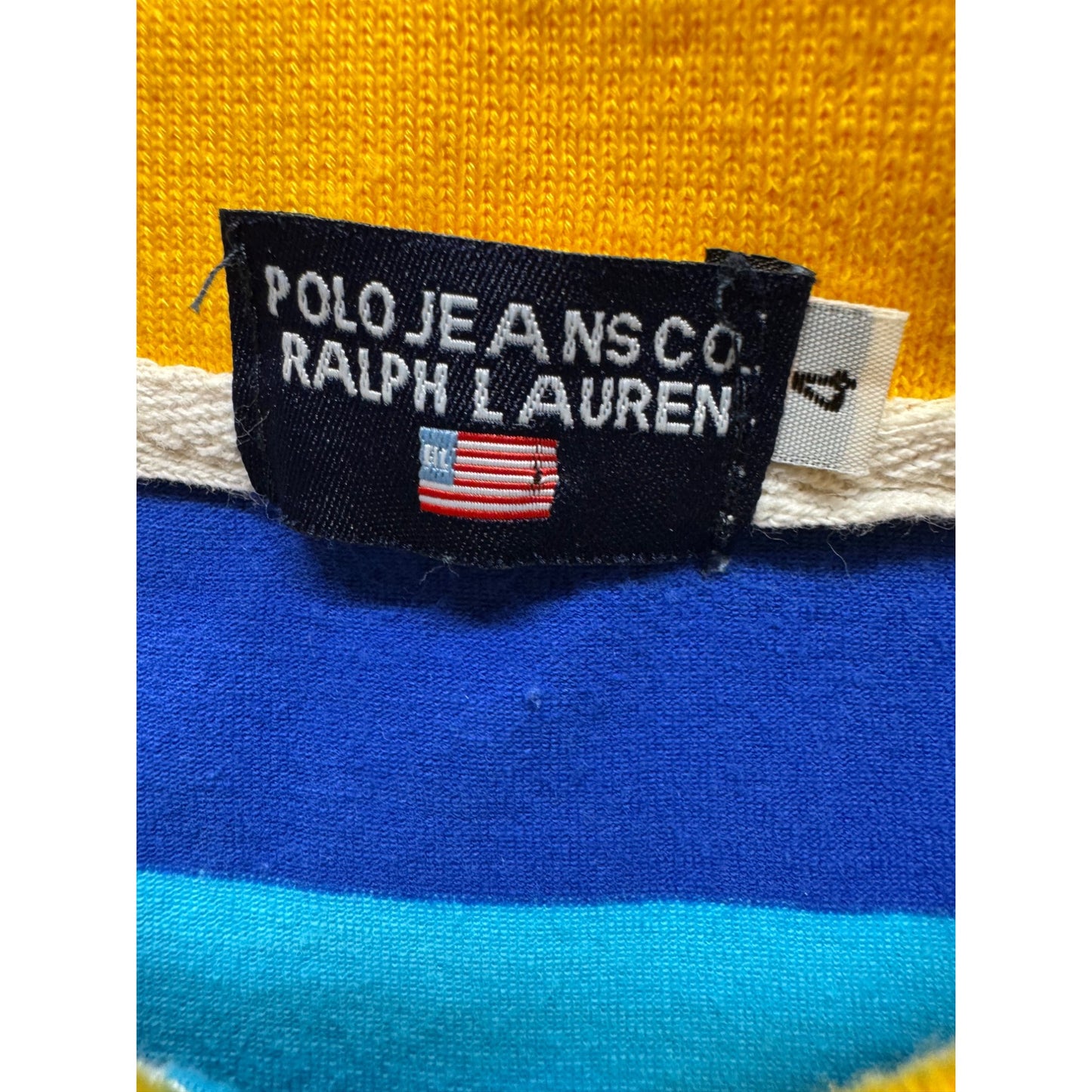 Ralph Lauren Polo Jeans Co Striped Kids Polo Shirt Yellow Green Blue #9780