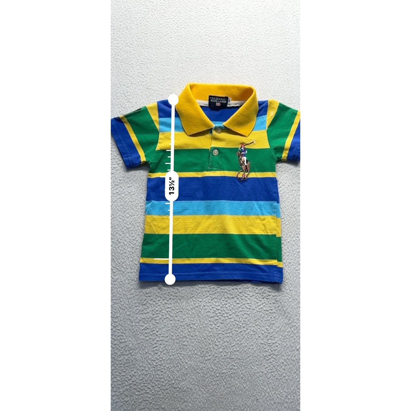 Ralph Lauren Polo Jeans Co Striped Kids Polo Shirt Yellow Green Blue #9780