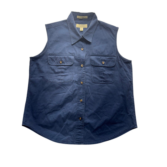 Cabelas Blue Sleeveless Button-Down Vest Shirt L 100% Cotton Casual #9724