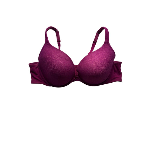 Cacique Deep Plum Boost Plunge Underwire Bra 46D Textured Lace #9563