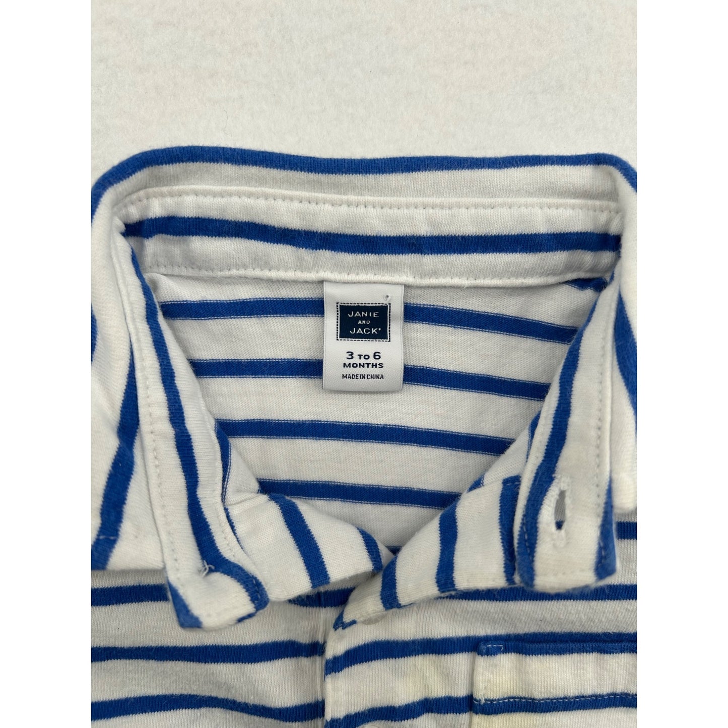 Janie & Jack Baby Striped Polo Shirt 3-6 Months Blue & White Anchor Embroidery #6466