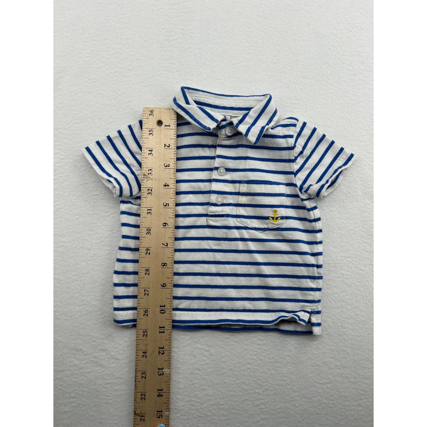 Janie & Jack Baby Striped Polo Shirt 3-6 Months Blue & White Anchor Embroidery #6466