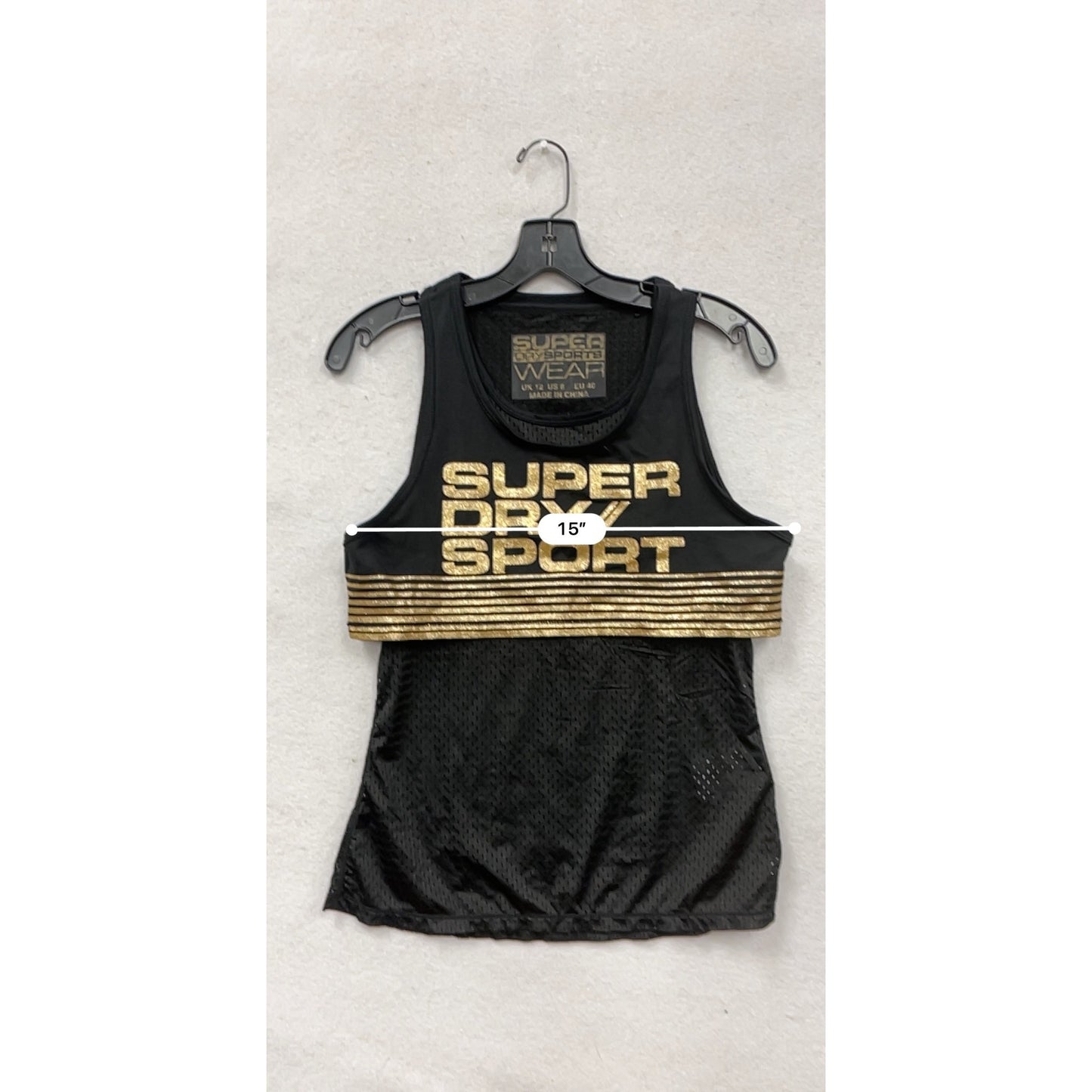 Superdry Sport Womens Mesh Tank Top Black Gold Size M #8376