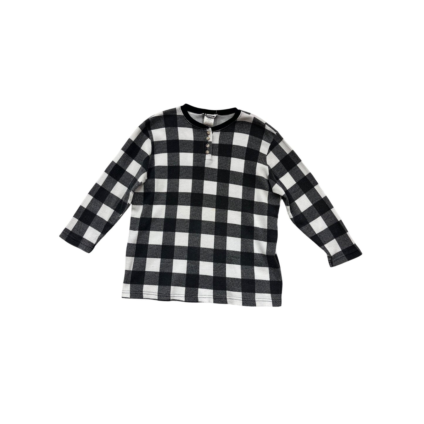 L.A. Gold Vintage 90s Black & White Plaid Long Sleeve Henley Shirt Size M #760A