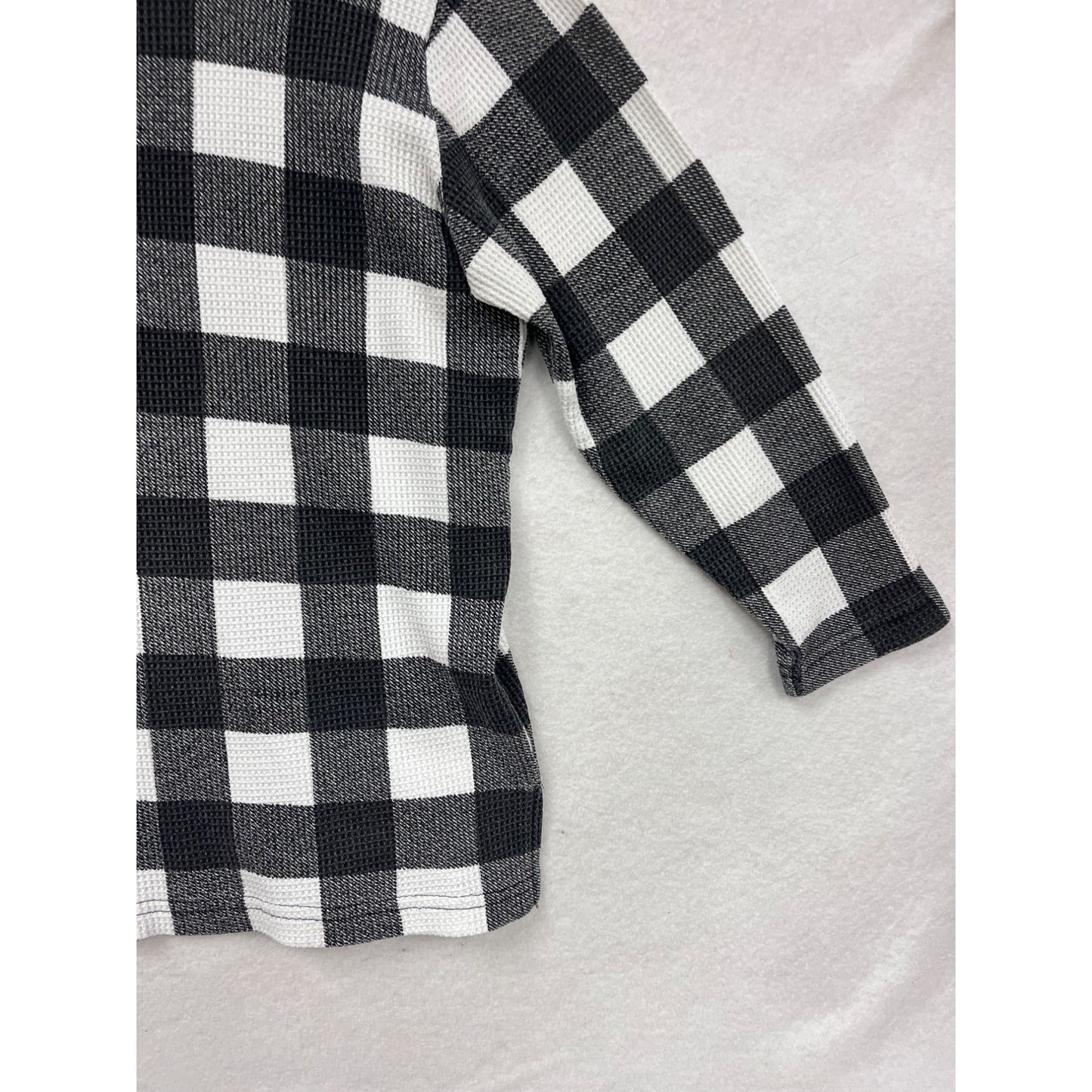 L.A. Gold Vintage 90s Black & White Plaid Long Sleeve Henley Shirt Size M #760A