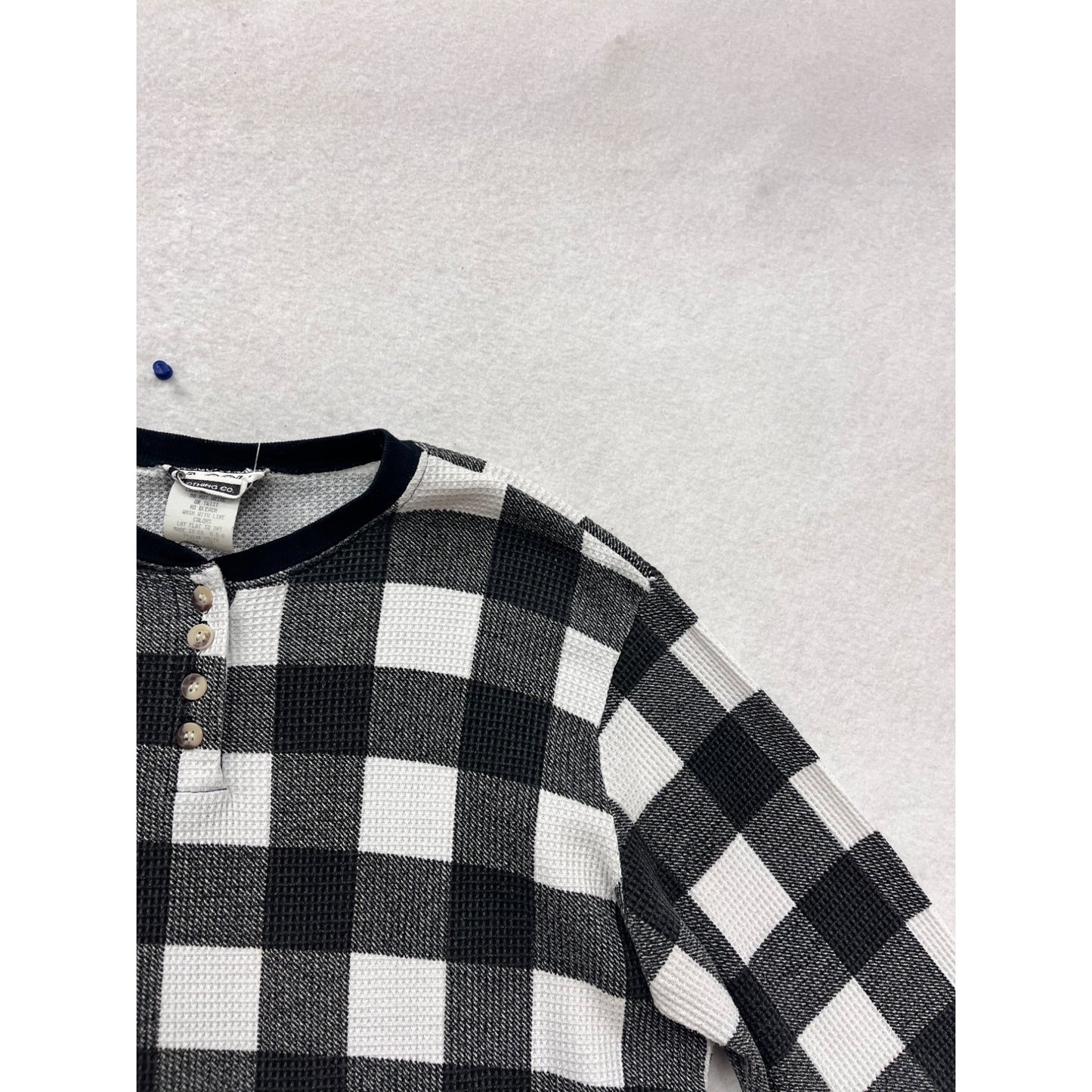 L.A. Gold Vintage 90s Black & White Plaid Long Sleeve Henley Shirt Size M #760A