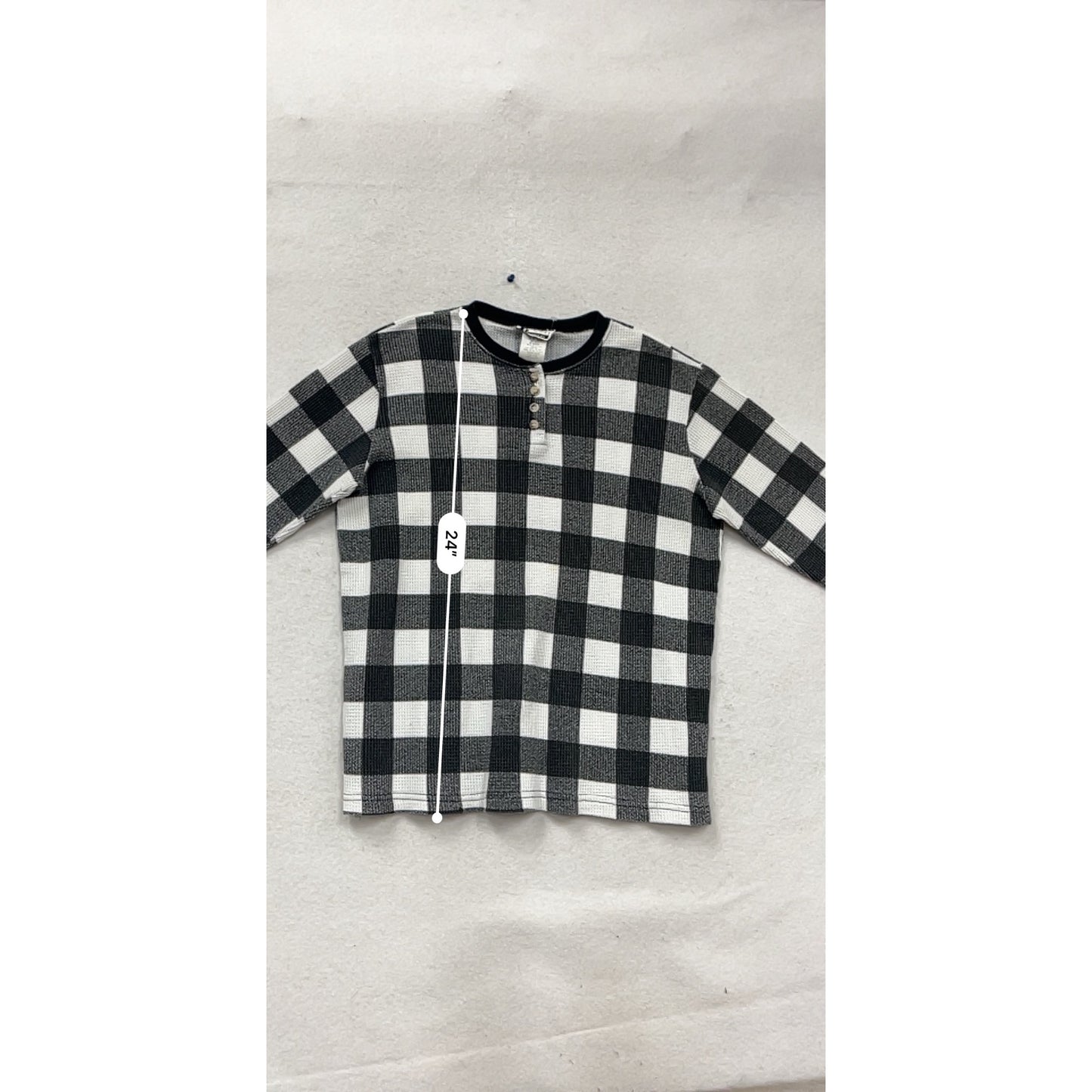 L.A. Gold Vintage 90s Black & White Plaid Long Sleeve Henley Shirt Size M #760A