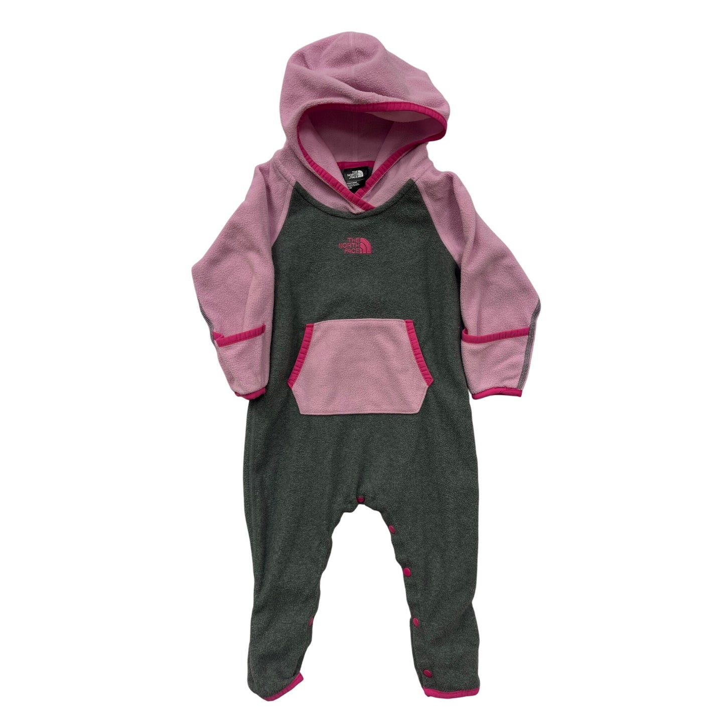 The North Face Infant Hooded Fleece Bodysuit Pink & Gray 6-12M #6542