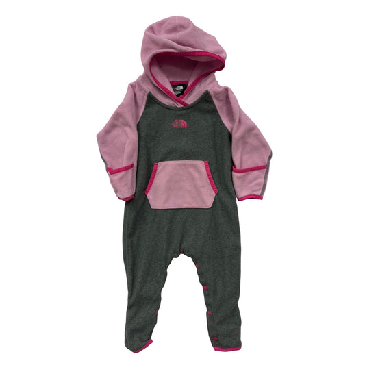 The North Face Infant Hooded Fleece Bodysuit Pink & Gray 6-12M #6542