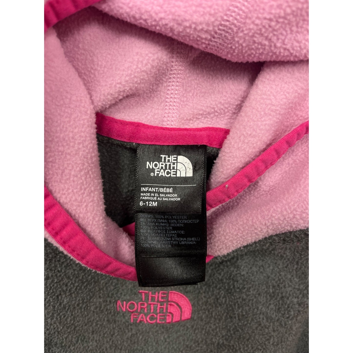 The North Face Infant Hooded Fleece Bodysuit Pink & Gray 6-12M #6542