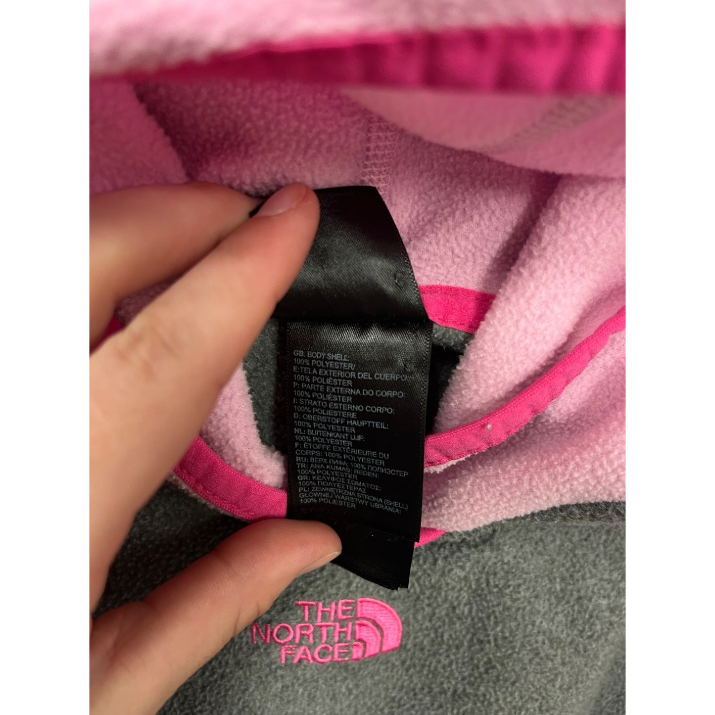 The North Face Infant Hooded Fleece Bodysuit Pink & Gray 6-12M #6542