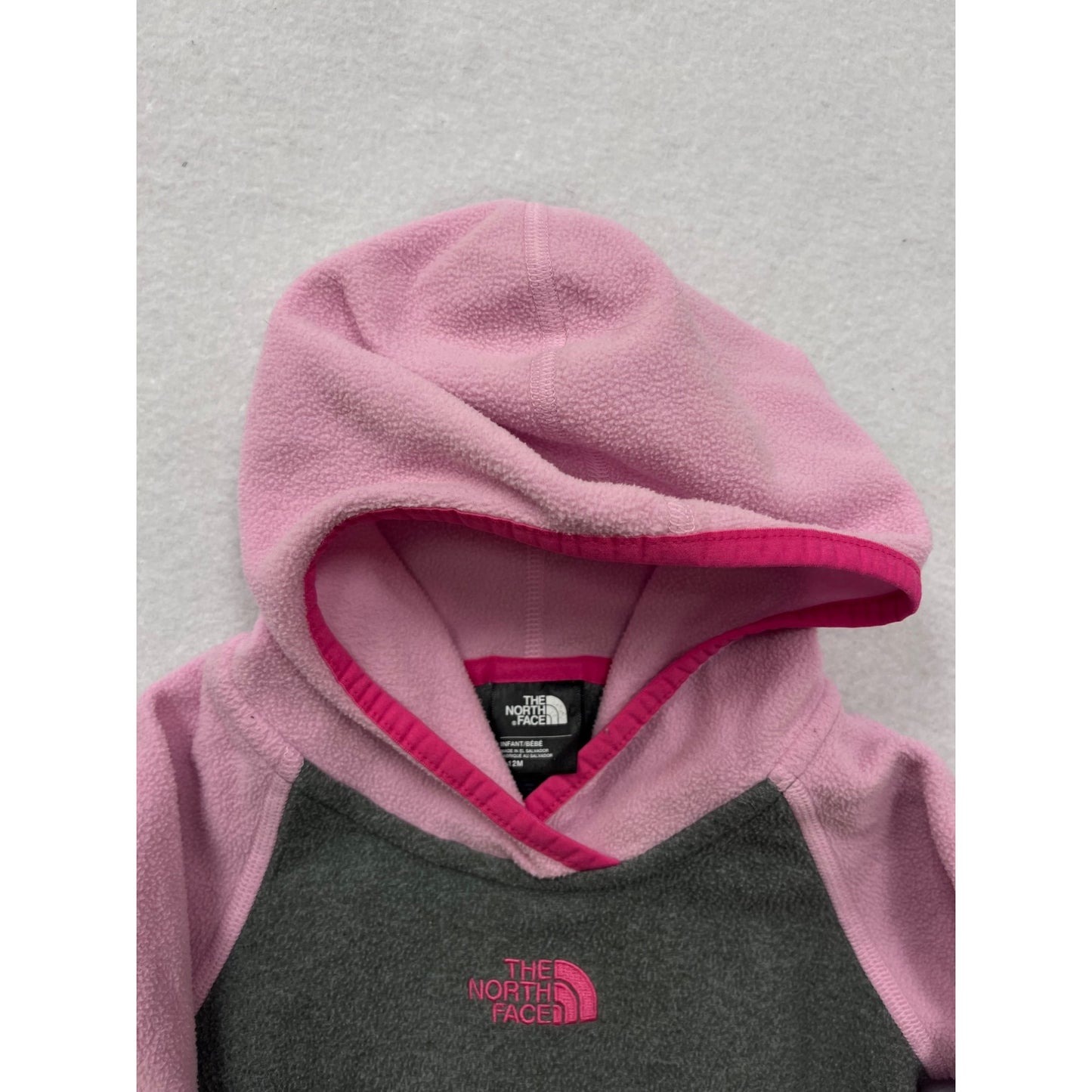 The North Face Infant Hooded Fleece Bodysuit Pink & Gray 6-12M #6542