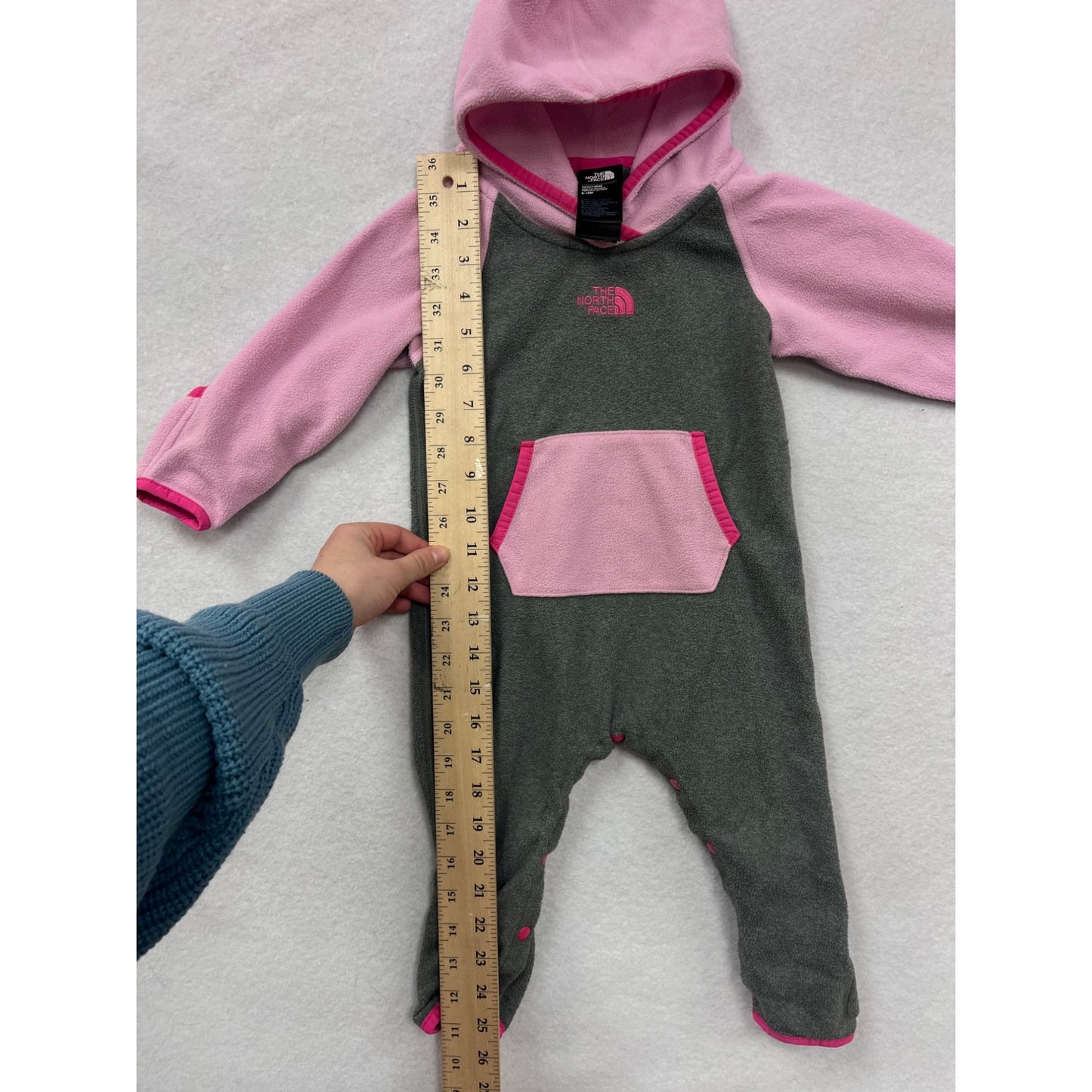 The North Face Infant Hooded Fleece Bodysuit Pink & Gray 6-12M #6542