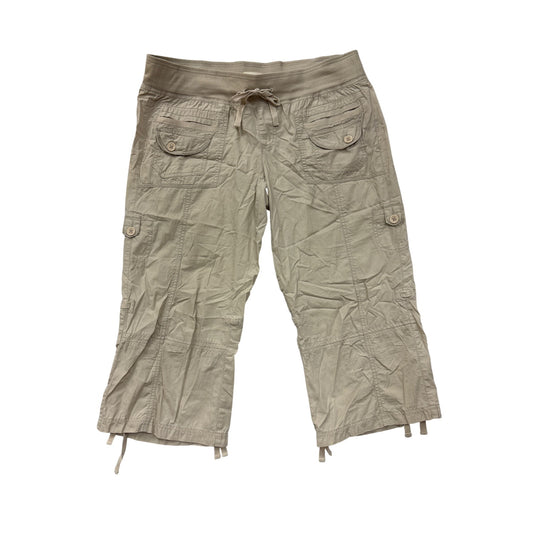 Maurices Womens Beige Cargo Capri Pants XL 100% Cotton Drawstring Waist Relaxed Fit #6970