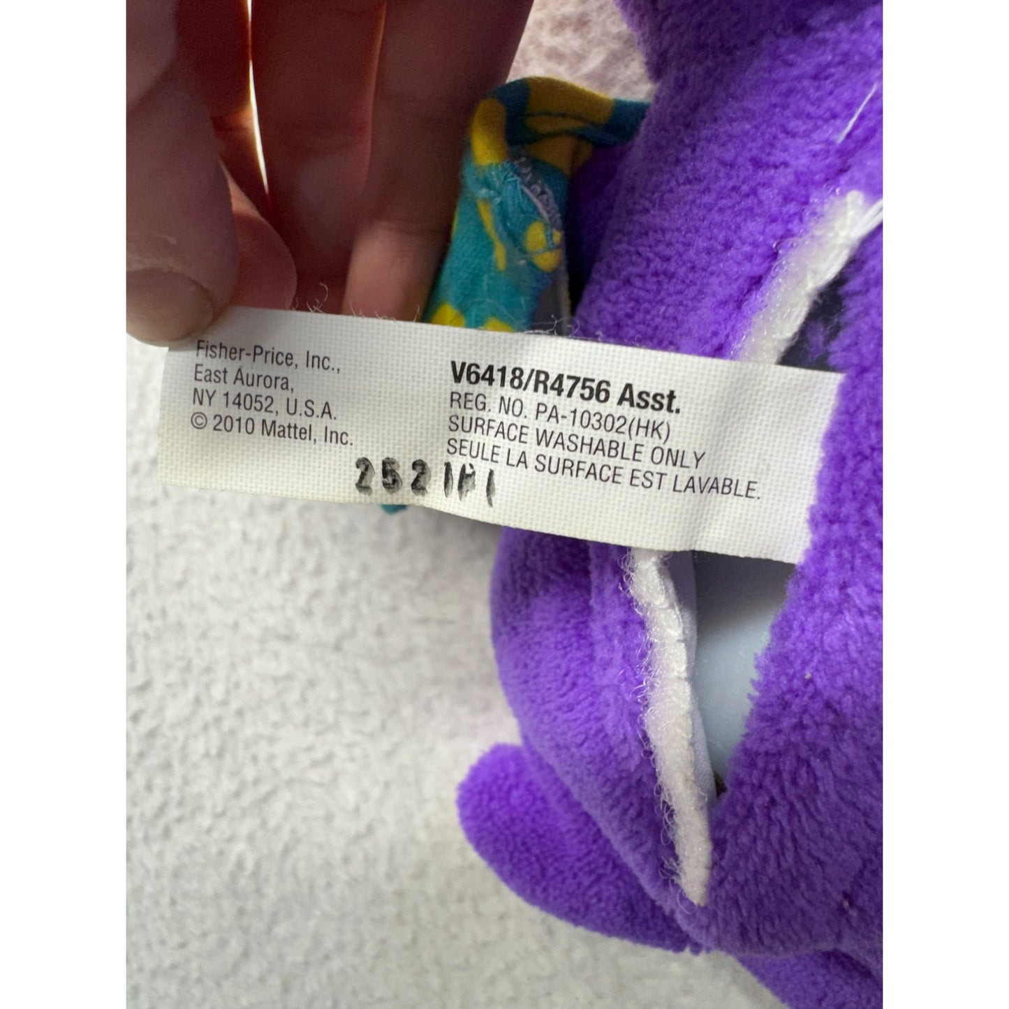 Fisher Price Purple Open mouth Push Belly Bear#5609