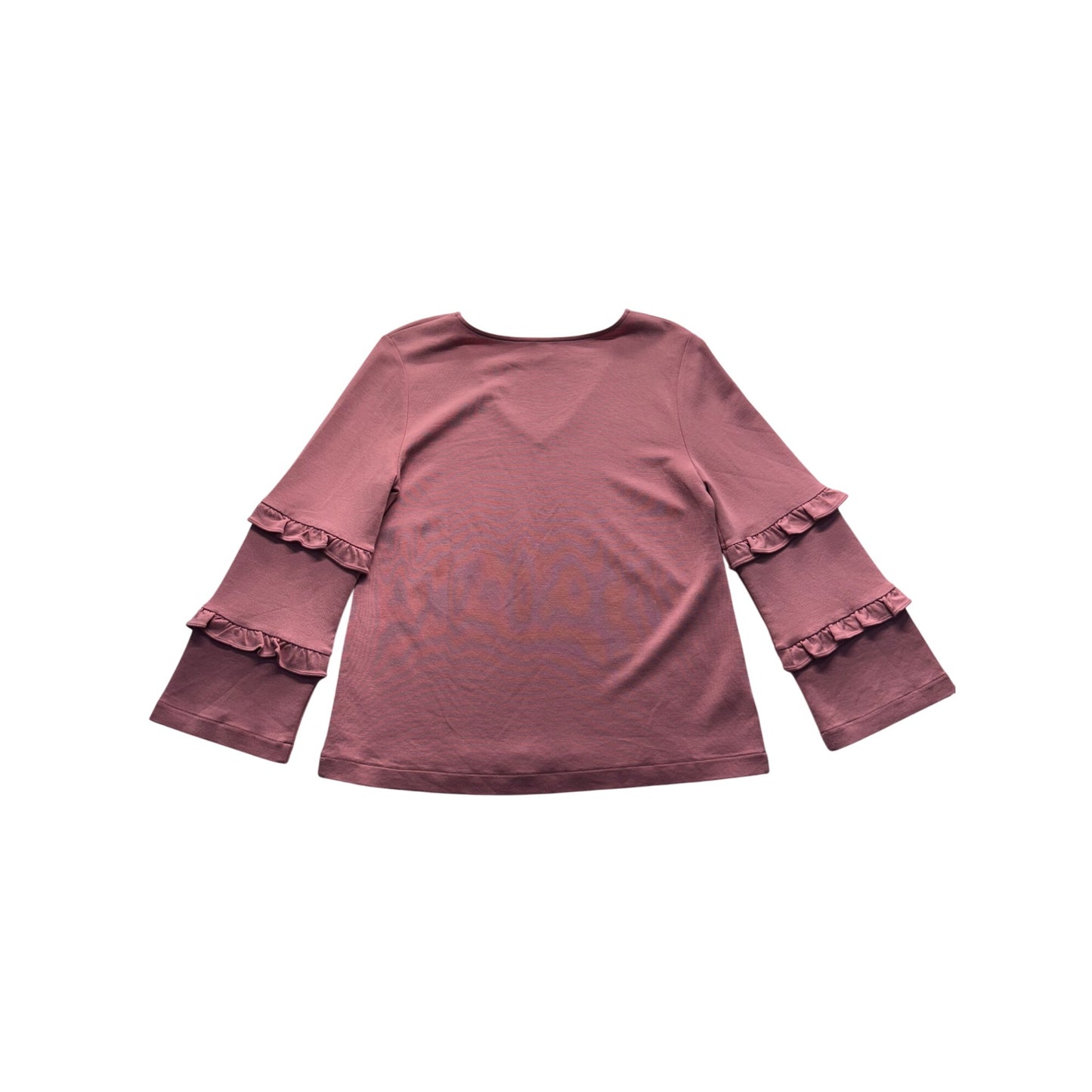 Ann Taylor Pink Ruffle Bell Sleeve V-Neck Top Medium Rayon Blend #9939