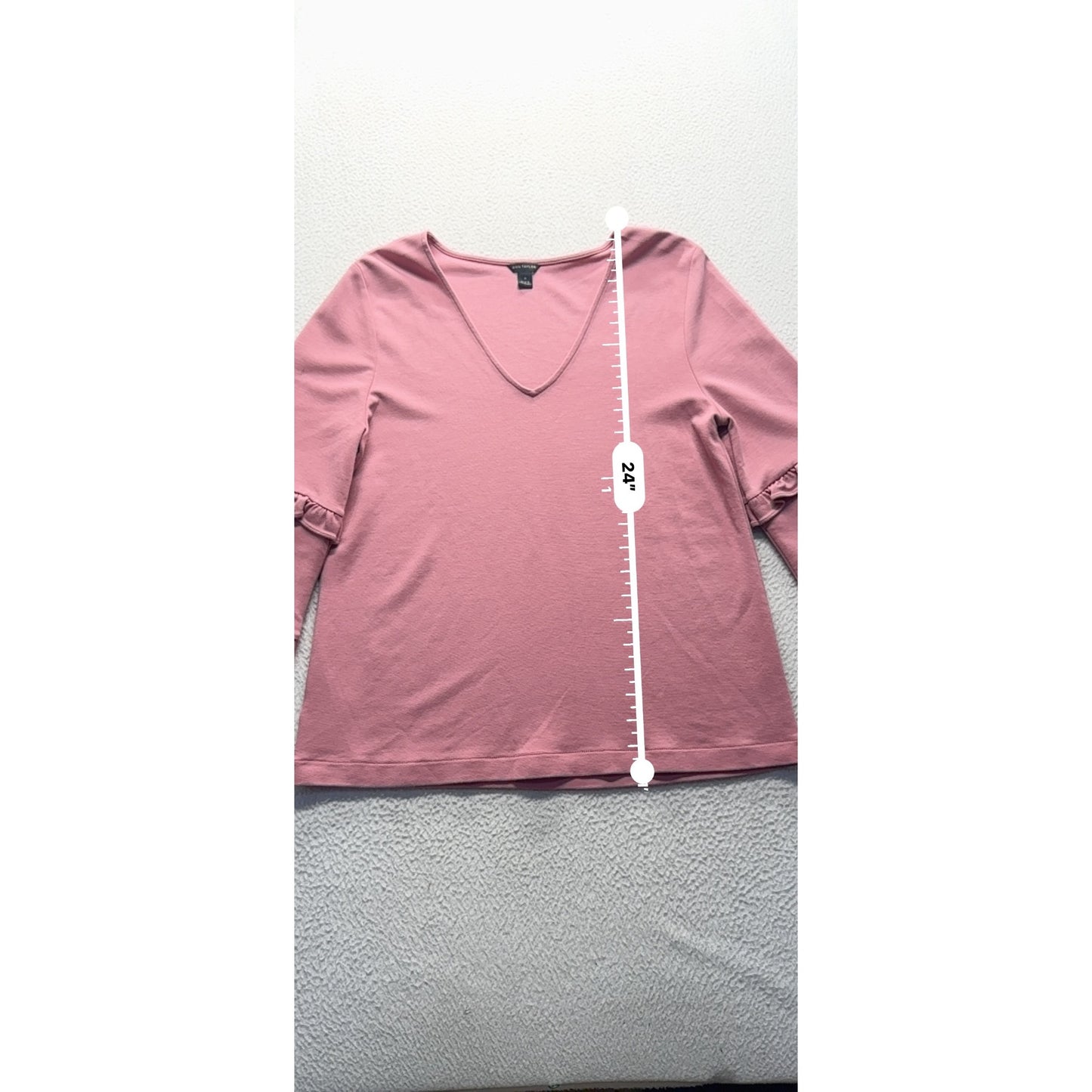 Ann Taylor Pink Ruffle Bell Sleeve V-Neck Top Medium Rayon Blend #9939