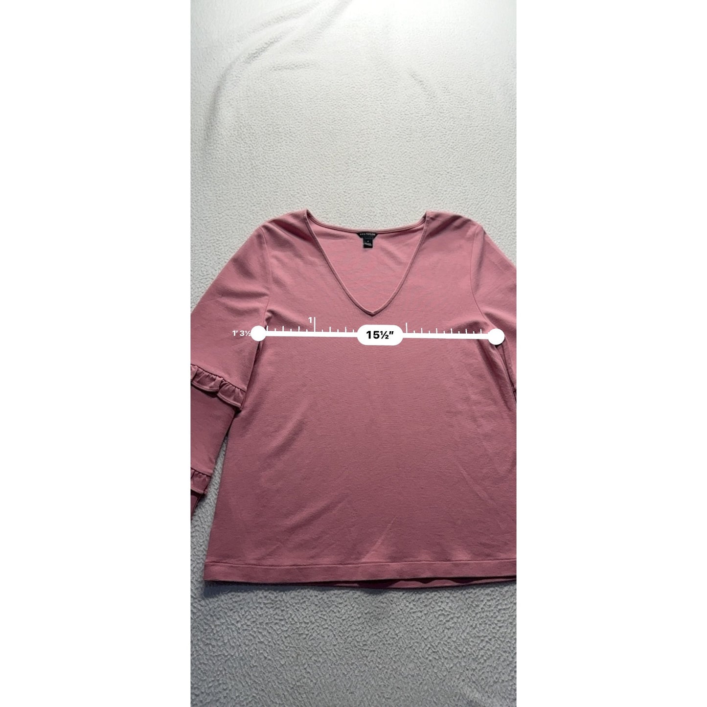 Ann Taylor Pink Ruffle Bell Sleeve V-Neck Top Medium Rayon Blend #9939