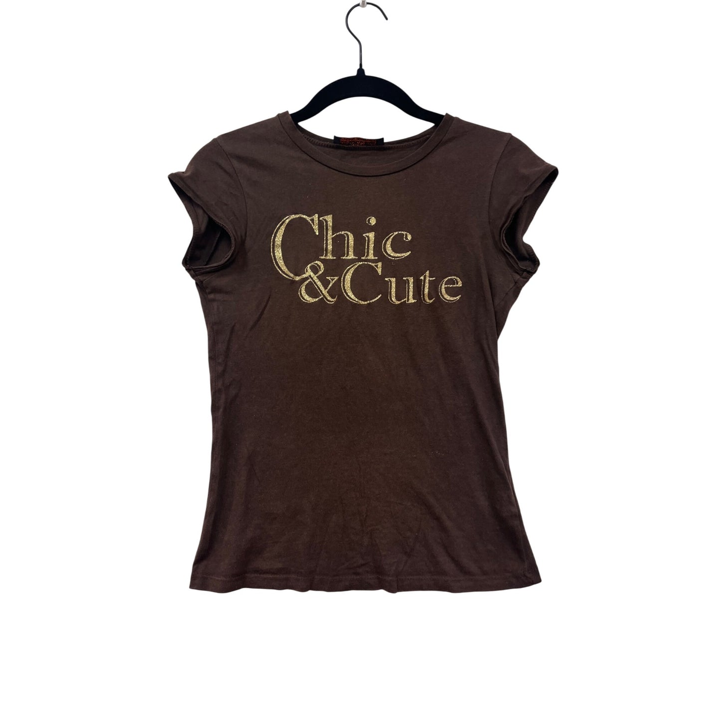 Chic & Cute Brown Graphic Tee Shirt Small #8504