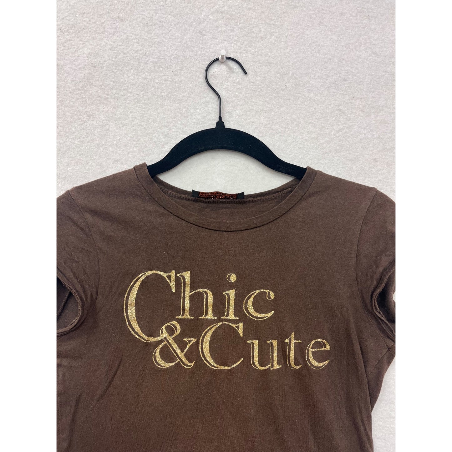 Chic & Cute Brown Graphic Tee Shirt Small #8504