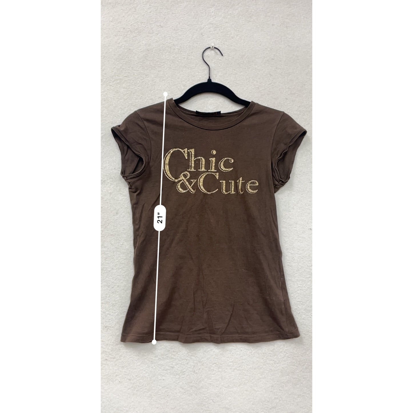 Chic & Cute Brown Graphic Tee Shirt Small #8504