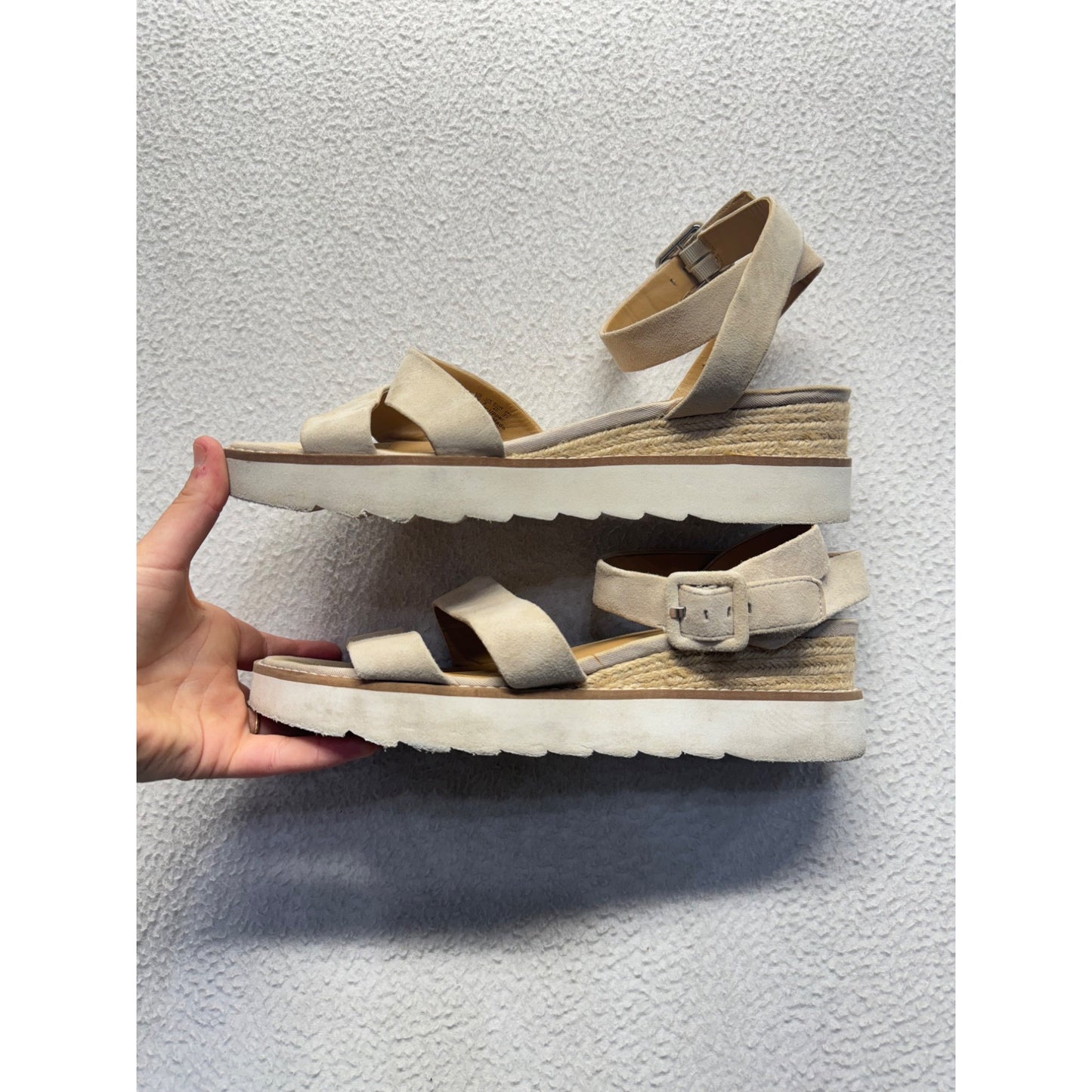 Franco Sarto Beige Suede Ankle Strap Platform Sandals Size 10 #7920