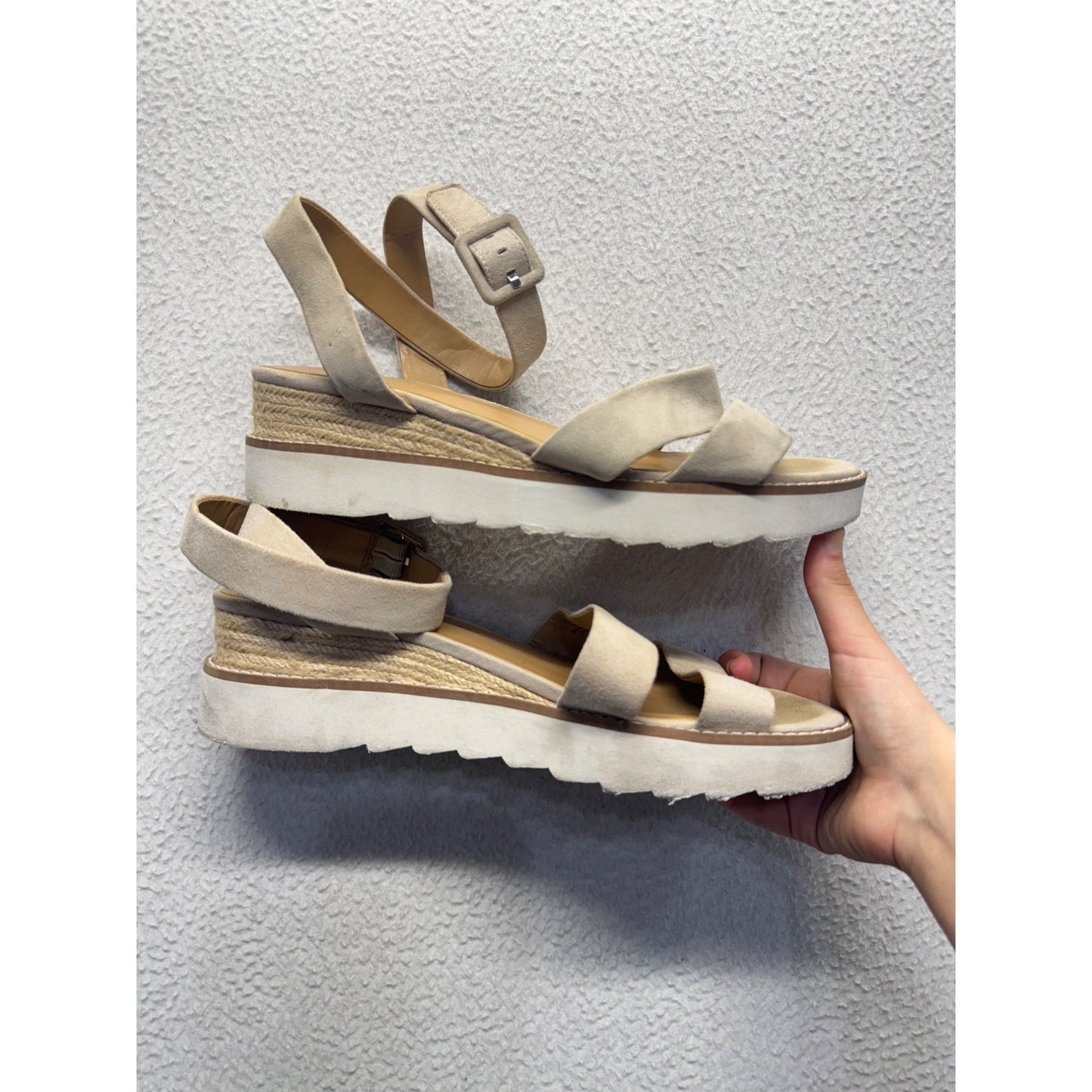 Franco Sarto Beige Suede Ankle Strap Platform Sandals Size 10 #7920