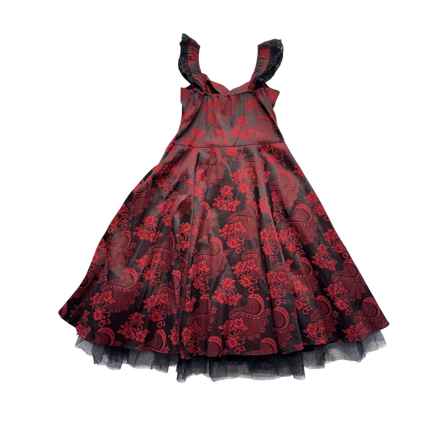 Hearts & Roses Red & Black Lace-Up Sleeveless Floral Gothic Dress #9574