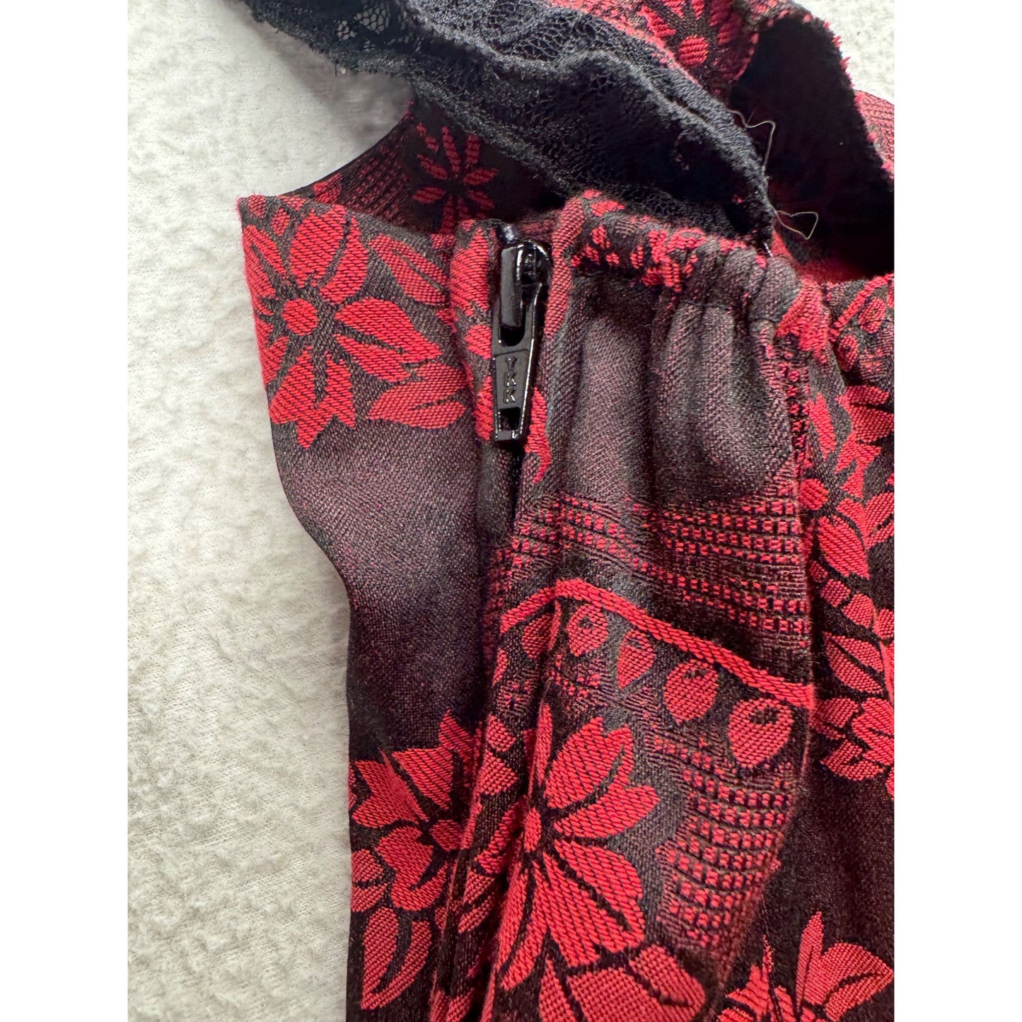 Hearts & Roses Red & Black Lace-Up Sleeveless Floral Gothic Dress #9574