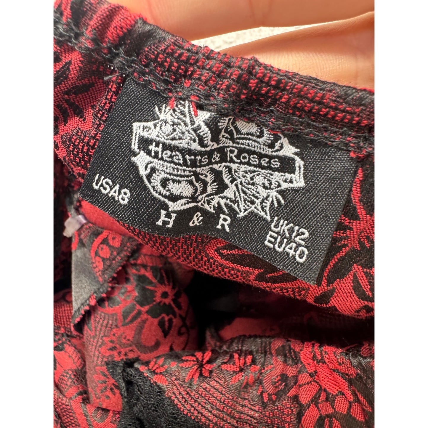 Hearts & Roses Red & Black Lace-Up Sleeveless Floral Gothic Dress #9574