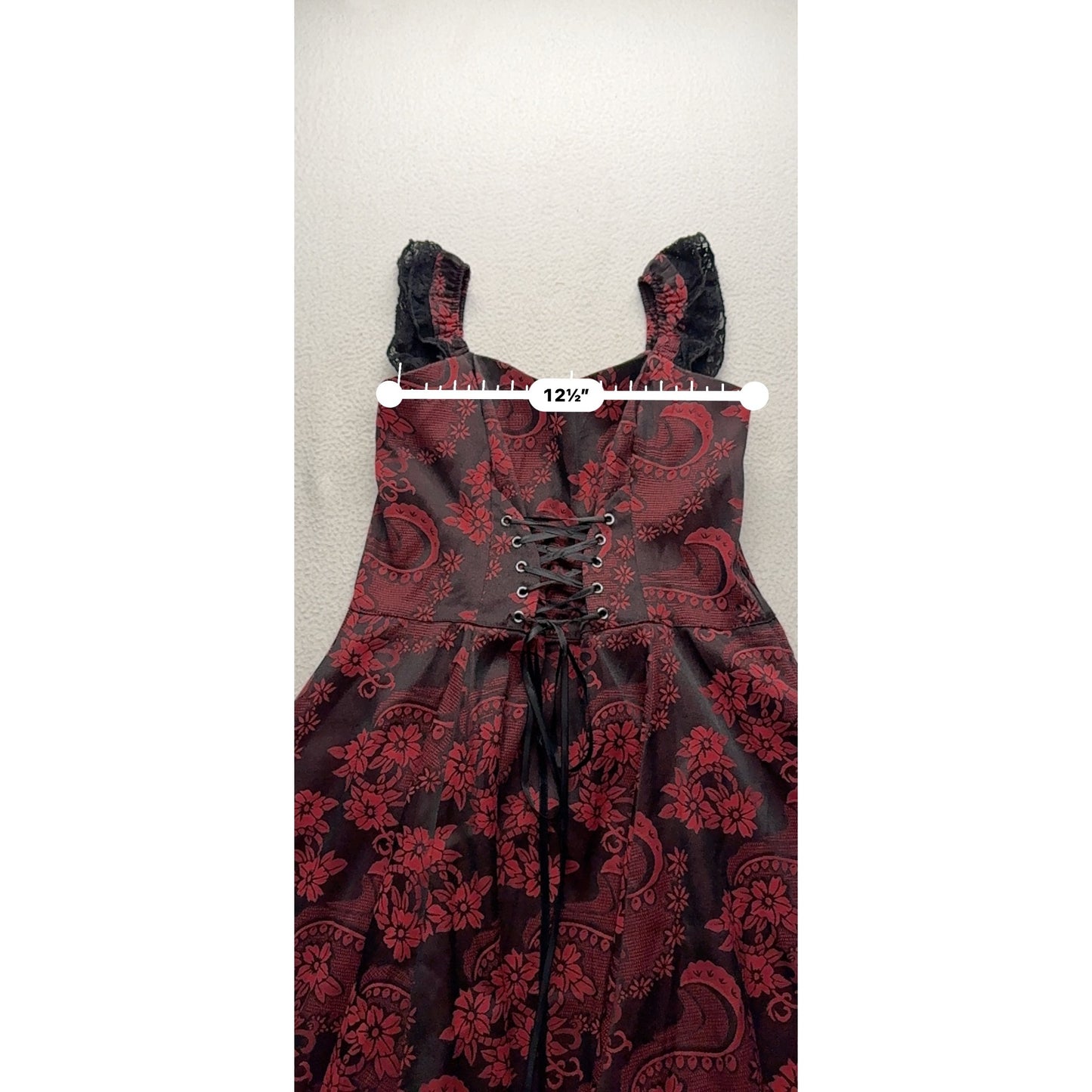Hearts & Roses Red & Black Lace-Up Sleeveless Floral Gothic Dress #9574