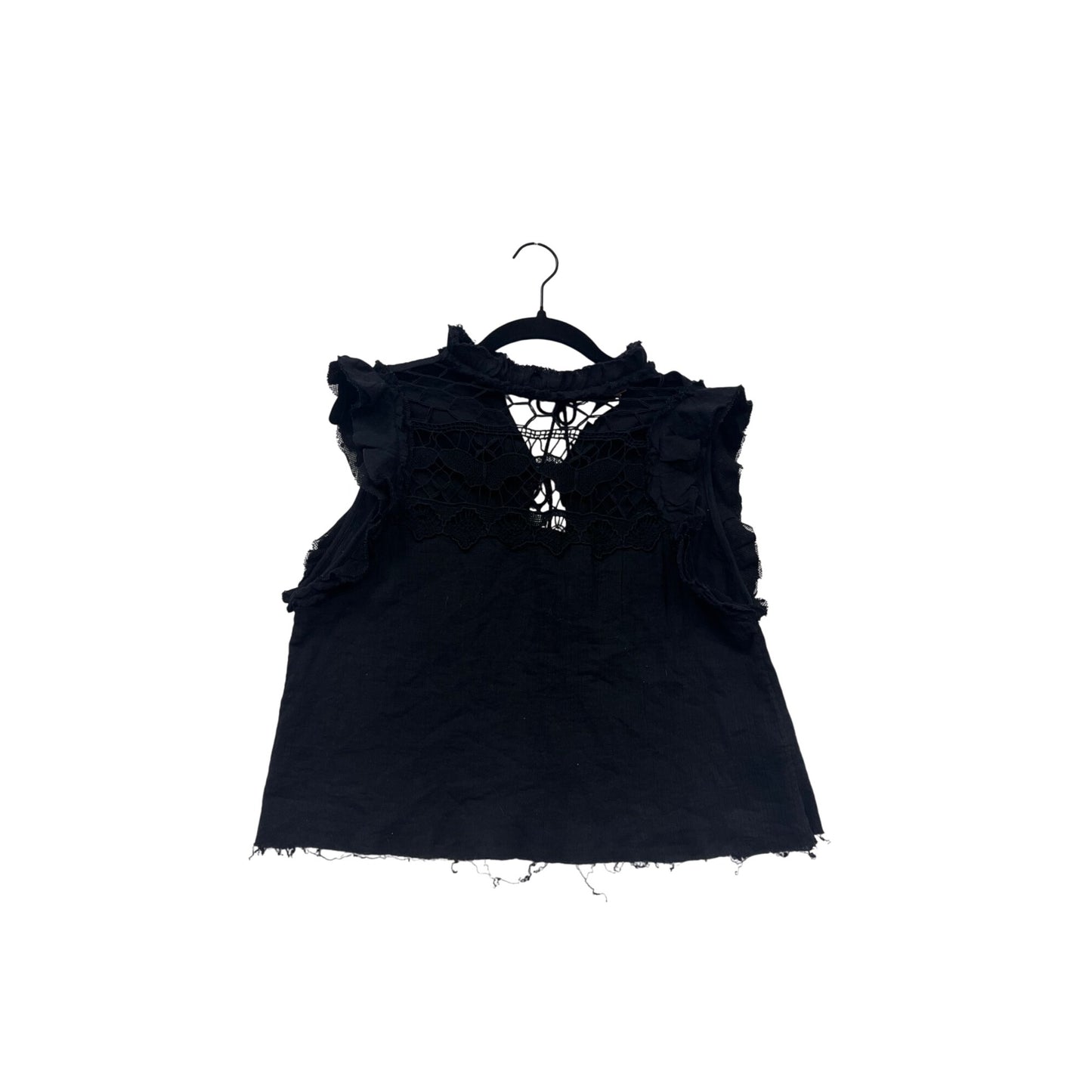 Free People XS Black Crochet Top With Ruffles & Lace Details #293A