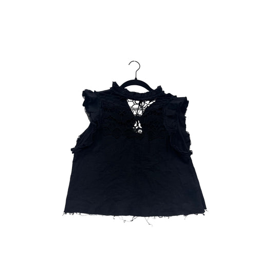 Free People XS Black Crochet Top With Ruffles & Lace Details #293A